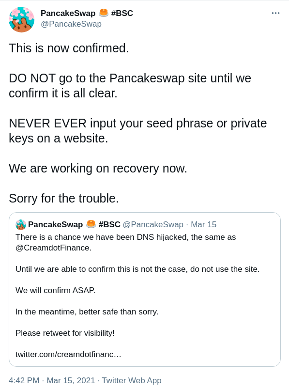 pancakeswap tweet