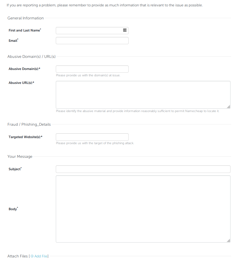 NameCheap Support Ticket