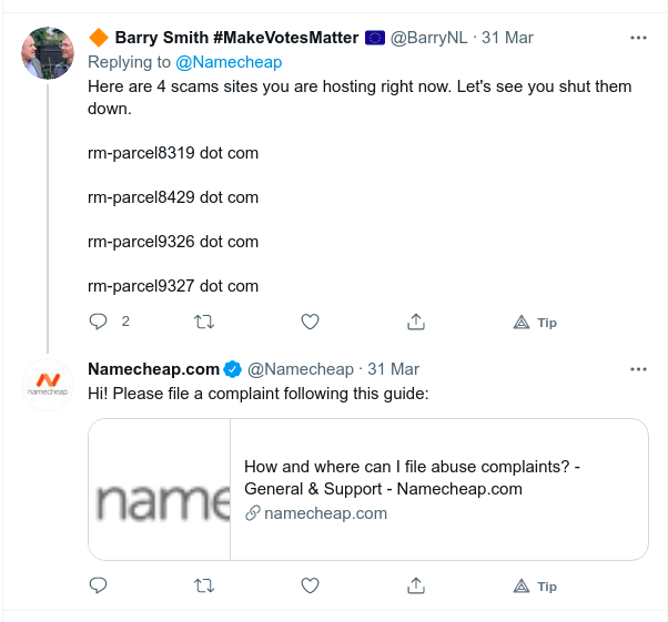 NameCheap Tweet Response