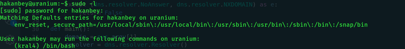 uranium sudo -l
